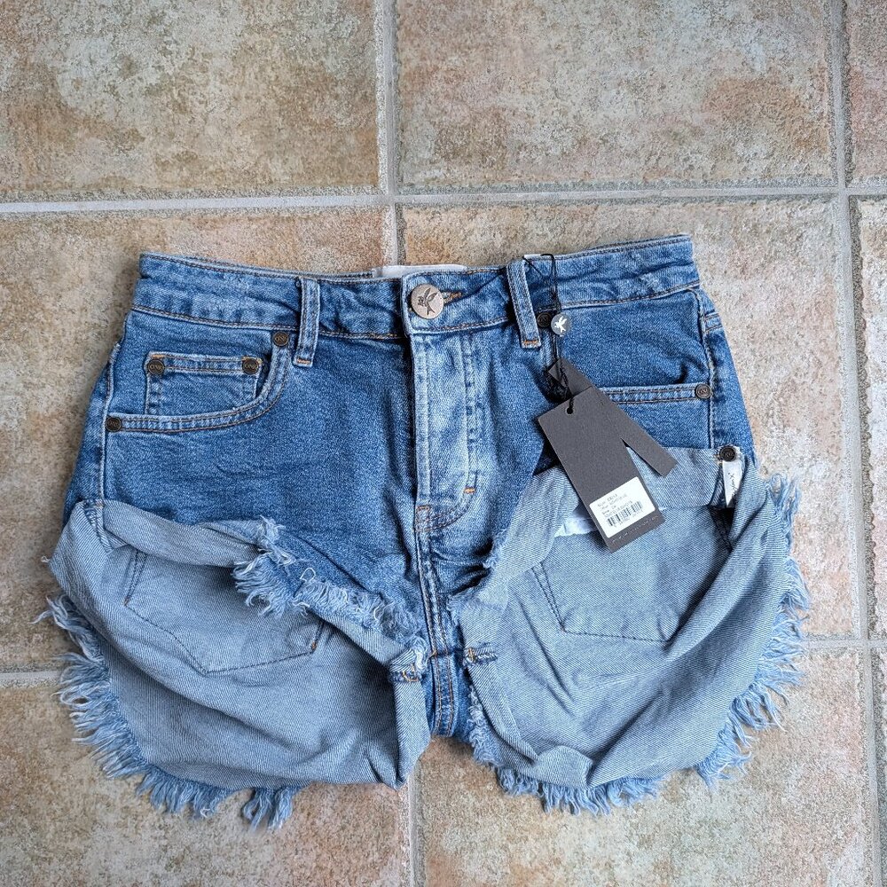 One Teaspoon Bandits - Low Waist Cut Off Denim Shorts in Soho Blue - Size 24